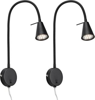 B.K.Licht Briloner TUSA Set di 2 lampade da lettura LED, orientabili, luce bianco caldo, interruttore, nero, 45x8x20,5 cm