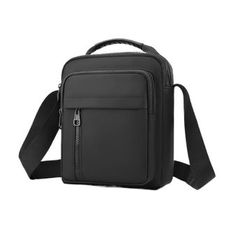 Generic Minimally Designed Waterproof Nylon Multi-Layer Business and Leisure Single Shoulder Carrying Crossbody Bag Compatible For Men(Black)