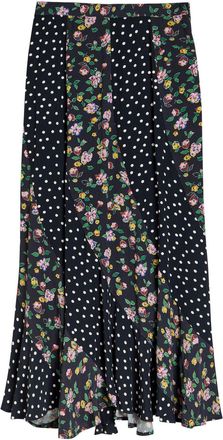 Rixo Rixo Gracella Panelled Polka dot and Floral Midi Skirt - Black - 16 (UK 16 / XL)
