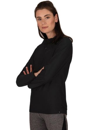 Trigema Sweatshirt TRIGEMA TRIGEMA Lang&auml;rmeliges Sportshirt mit Reissverschluss, Damen, Gr. S, schwarz, 92% Polyester, 8% Elasthan, Sweatshirts Sweatshirt