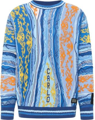 Carlo Colucci Carlo Colucci, Round-neck Knitwear, male, Multicolor, Size: L Luxury Jacquard Knit Sweater