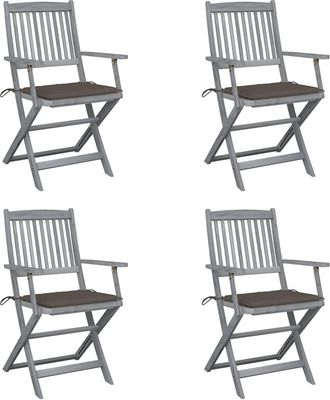 vidaXL Vidaxl - Sillas De Jard&iacute;n Plegables 4 Uds Cojines Madera Maciza Acacia