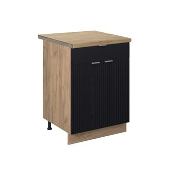 Vicco Mueble Bajo De Cocina Fame-line, Rayas Negras, 60 Cm Con Caj&oacute;n, Et Roble