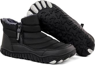 Generic Mens Waterproof Snow Shoes Ankle Boots With Fur Lining Outdoor Walking Shoes For Hiking Winter Sneakers(Black,9.5 UK)