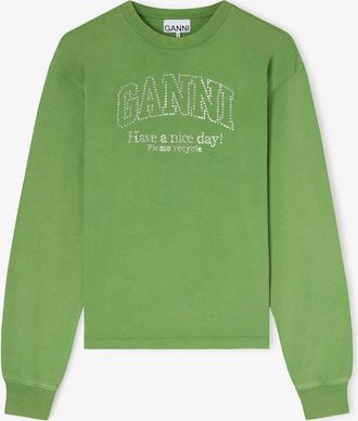 Ganni Minced Herb Daisy Duck Green Long-sleeve T-shirt - Size XXS Organic Cotton
