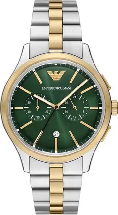 Emporio Armani Chronograph Bracelet Watch, 42mm in Silver Two Tone/green at Nordstrom