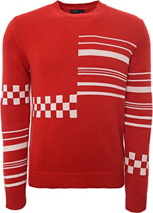 Prada Womens Shetland Wool Patterned Crewneck Sweater in Red - Size 12 UK