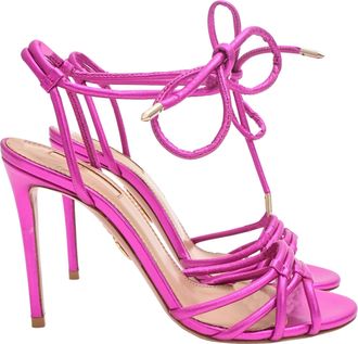 Aquazzura Laura Metallic Heeled Sandals in Pink Leather