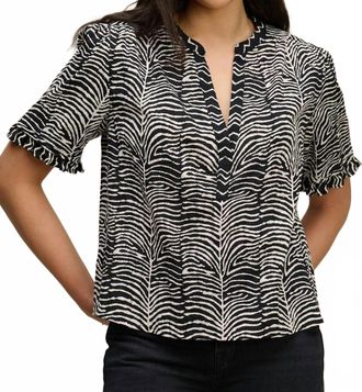 Velvet Autumn Fern Print Freeda Top In Black