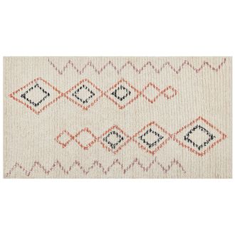 Beliani Alfombra De Algod&oacute;n Beige Rojo Negro 80 X 150 Cm Hecho A Mano Geom&eacute;trico Guwahati