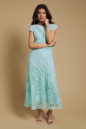 Oasis Womens Petite Dobby Lace Detail Midaxi Dress - Mint - Size 18 UK