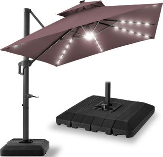 Best Choice Products 12x12ft 2-Tier Square Outdoor Solar LED Cantilever Umbrella w/ 360-Rotating Base