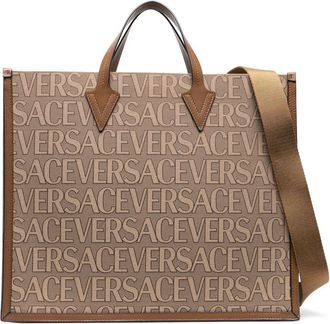 Versace Versace Allover tote bag - men - Cotton/Polyester/Calf Leather/Cotton/Acrylic - One Size - Brown