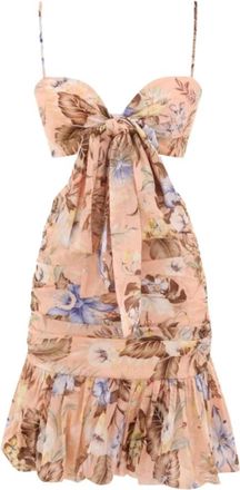 Zimmermann Coco Bow Front Mini Dress - Dames - Zomerkleedjes - Veelkleurig - 2XS - Katoen - Kleedjes
