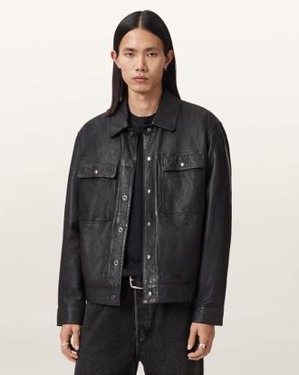 AllSaints Shelton Leather Trucker Jacket