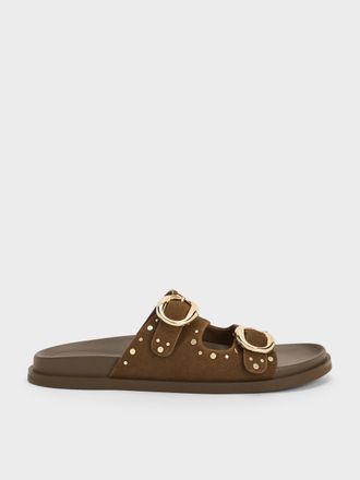 Charles & Keith Studded Buckled Double-Strap Slides
