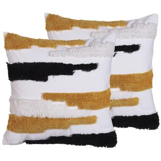 Beliani Conjunto De 2 Cojines Decorativos Multicolor Estructura Irregular Cuadrado 45 X 45 Cm Accesorios De Decoraci&oacute;n Moderna Monarda