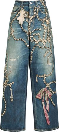 Acne Studios Printed Wide-leg Jeans - Mid Blu - S/M (UK10-12 / M)