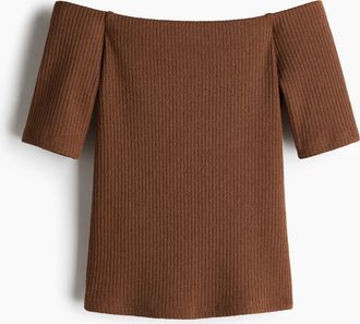 H&M Off-Shoulder-Shirt in Rippstrick - Beige