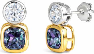 MAX + STONE 925 Sterling Silver Cushion Cut Drop Dangle Gemstone Earrings with Push Backs