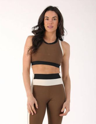 Glyder Socialite Racerback Bra In Chocolate/oatmilk/black