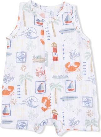 Angel Dear Club Mediterranean Organic Cotton Muslin Romper in White at Nordstrom, Size 12-18M