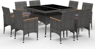 vidaXL Set De Comedor De Jard&iacute;n 9 Pzas Rat&aacute;n Pe Y Madera Acacia Gris Vidaxl