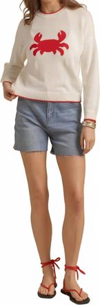 27 Miles Malibu James Cotton Crab Intarsia Crew Pullover In Cloud/red