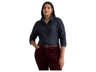Lauren Ralph Lauren Plus Size Denim Shirt Womens Clothing Rinse Wash : 3X, Cotton/Denim