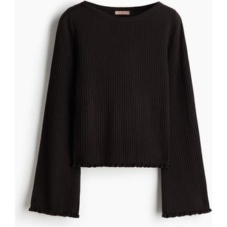 H&M Rib-knit Linen-blend Top in Dark Brown at Nordstrom, Size X-Small