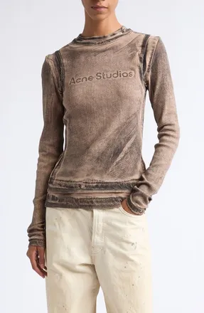 Acne Studios Elga Fitted Double Layered Garment Print Long Sleeve T-Shirt in Pumpkin Orange at Nordstrom, Size X-Small