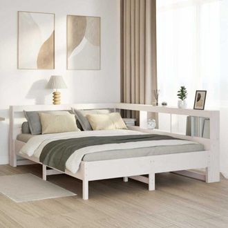 vidaXL Vidaxl - Cama Con Estanter&iacute;a Sin Colch&oacute;n Madera Maciza Blanca 135x190 Cm