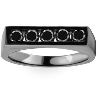 Pompeii3 1Ct Black Diamond 5-Stone Mens Ring in 10k Black Gold