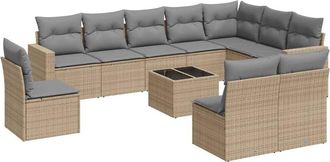 vidaXL Set De Sof&aacute;s De Jard&iacute;n 11pzas Con Cojines Rat&aacute;n Sint&eacute;tico Beige Vidaxl