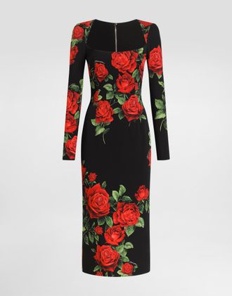 Dolce & Gabbana Rose-print Charmeuse Midi Dress - Woman Dresses Multicolor 36