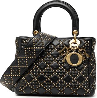 Dior Borsa a tracolla Lady Dior media in pelle morbida di agnello con motivo Cannage e borchie 2017 - Nero