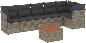 vidaXL Vidaxl - Set De Sof&aacute;s De Jard&iacute;n 7 Piezas Con Cojines Rat&aacute;n Pe Gris