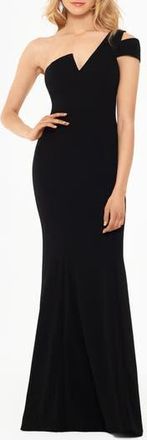 Betsy & Adam One-Shoulder Scuba Crepe Gown in Black at Nordstrom Rack, Size 10