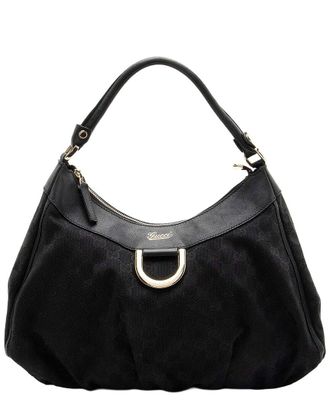 Gucci Black Gg Canvas D Ring Medium Hobo (Authentic Pre-Loved)