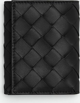 Bottega Veneta Intrecciato Small Tri-fold Wallet - Black - Women - 50% Lambskin & 50% Calfskin