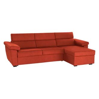 Dmora Sof&aacute; Fijo Con Chaiselongue Ceto, Desenfundable, Reversible Made In Italy, Hidrorrepelente Multiposici&oacute;n, 285x160 Cm Naranja