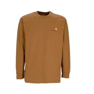 Carhartt Work in Progress Carhartt Wip, Long Sleeve Tops, male, Brown, Size: S Script Long Sleeve Tee