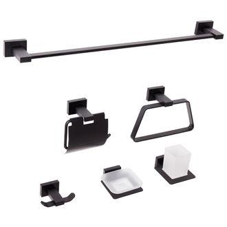 Beliani Beliani - Conjunto De 6 Accesorios De Ba&ntilde;o Estilo Moderno De Aluminio Con Vaso Y Jabonera Negro Riohacha