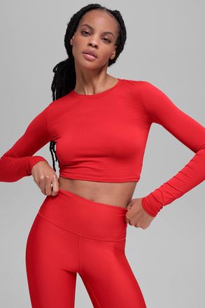 Alo Alosoft Crop Finesse Long Sleeve Top in Bright Red, Size: Medium