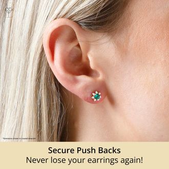 MAX + STONE 14k Yellow or White Gold Gemstone and 4mm Diamond Flower Halo Stud Earrings