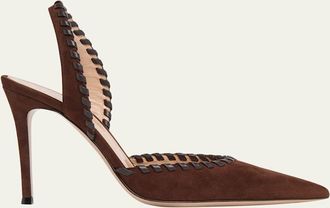Gianvito Rossi 85mm Whipstitch Suede Slingback Pumps