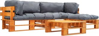 vidaXL Muebles De Palets De Jard&iacute;n Con Cojines Grises 4 Piezas Madera Vidaxl