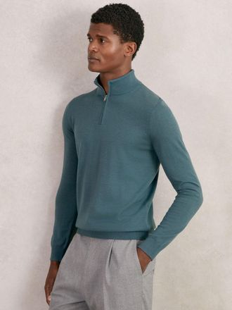 Reiss Orion Blue Merino Wool Half-zip Jumper, XL