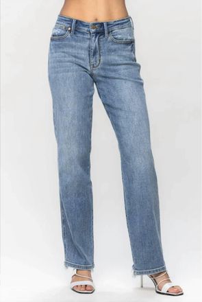 Judy Blue Womens Mid Rise Cell Phone Pocket Dad Jeans In Blue