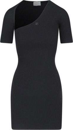 Courrèges Slash Mini Dress In Black Fabric Ribbed Knit